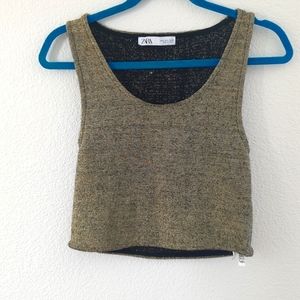 ZARA | Gold sparkly crop top. Festival rave country stagecoach small sexy Vogue